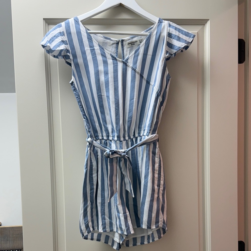 Blue and White Striped Kids Romper